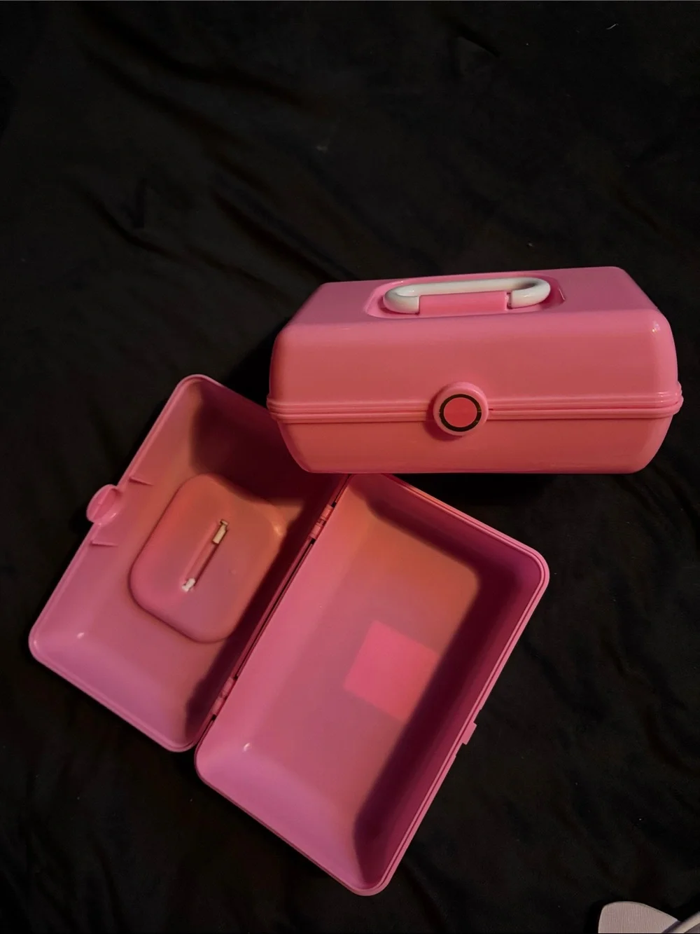 2 Pink Plastic Storage Box Compact Organizer Makeup Case School Supplies